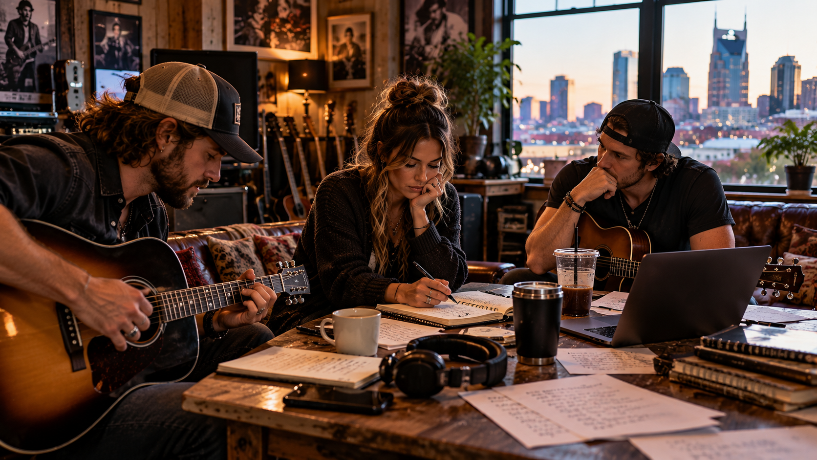 Nashville songwriters collaborating in a writing room as Music City's songwriting and publishing business continues to evolve.