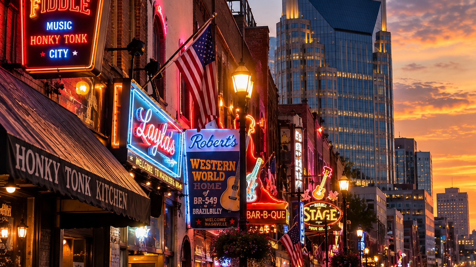 Nashville music district and skyline