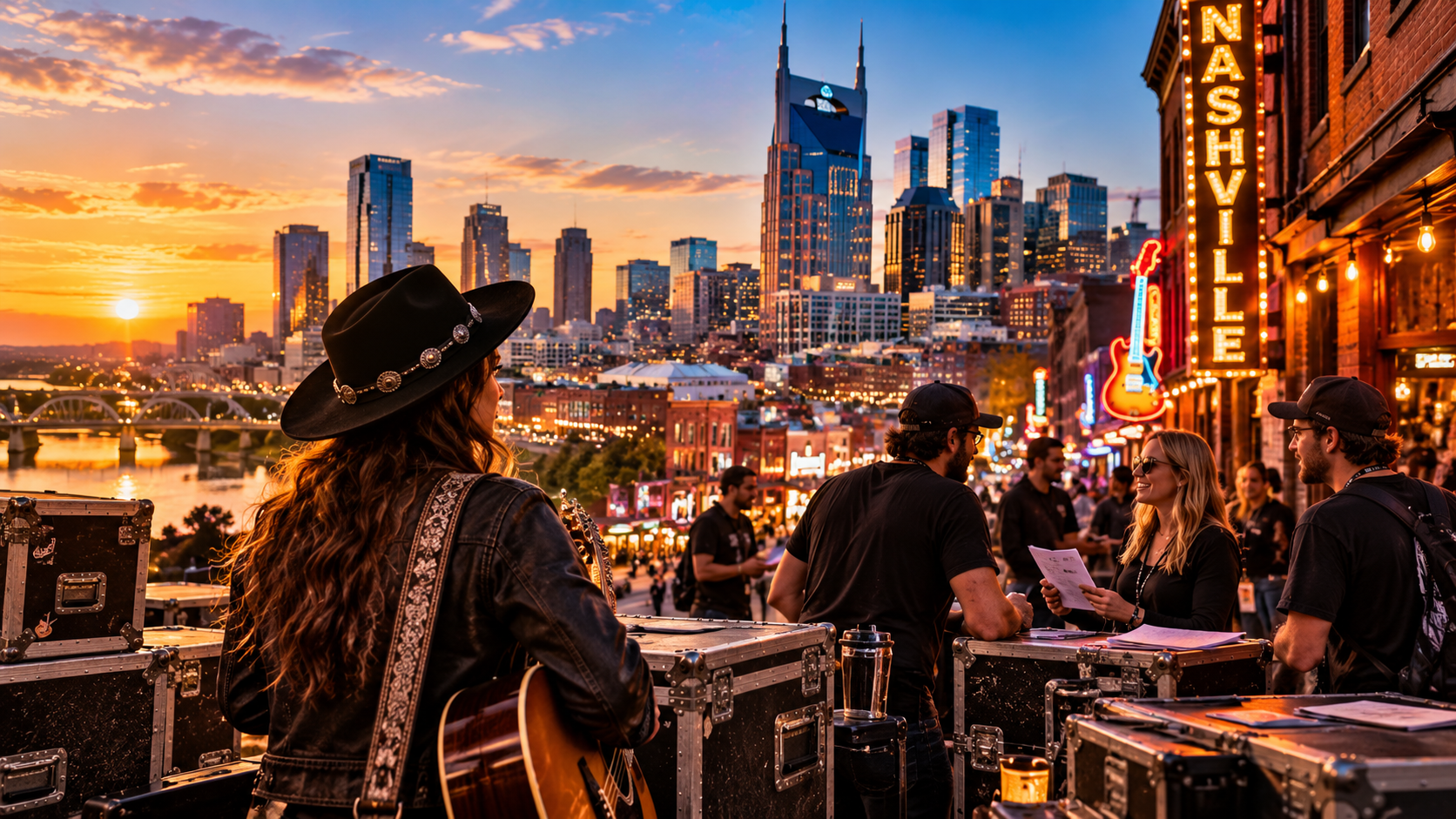 Nashville music district representing the city’s expanding role in record labels, music publishing, artists and the global music business.