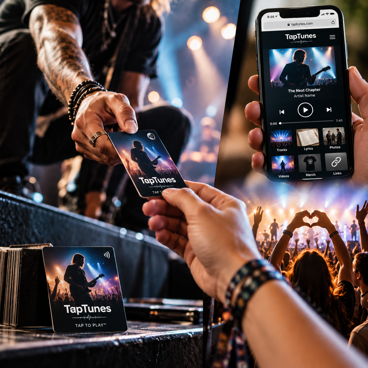 Superfans connecting with artists through VIP experiences, collectible physical music and TapTunes Music Cards.