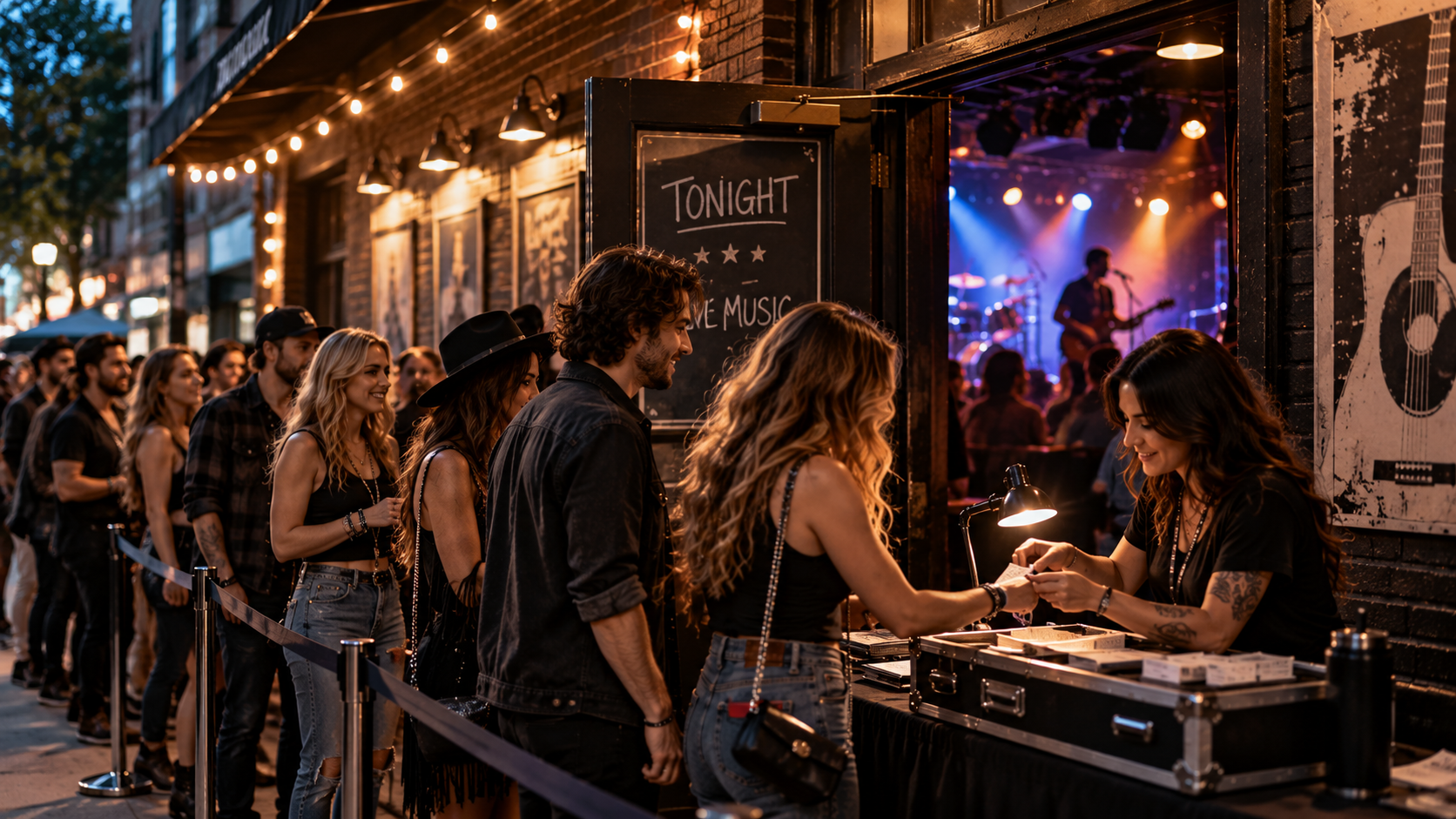 Musicians, tour managers and venue professionals working behind the scenes to plan a live concert tour.